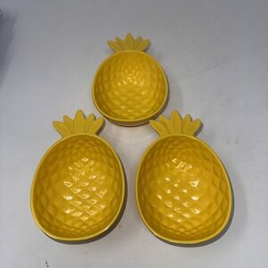 3 Southern Living Yellow Plastic Pineapple Shaped Bowls Tropical Luau Party
